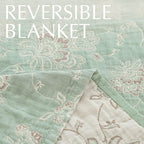 jinchan Boho 100% Cotton Muslin Twin Size 60x80 Inches Blanket Lightweight 4-Layer Quilted Soft Green and Beige Floral Throw Blanket Reversible Comfy Flower Breathable All Seasons Couch Bedroom Decor