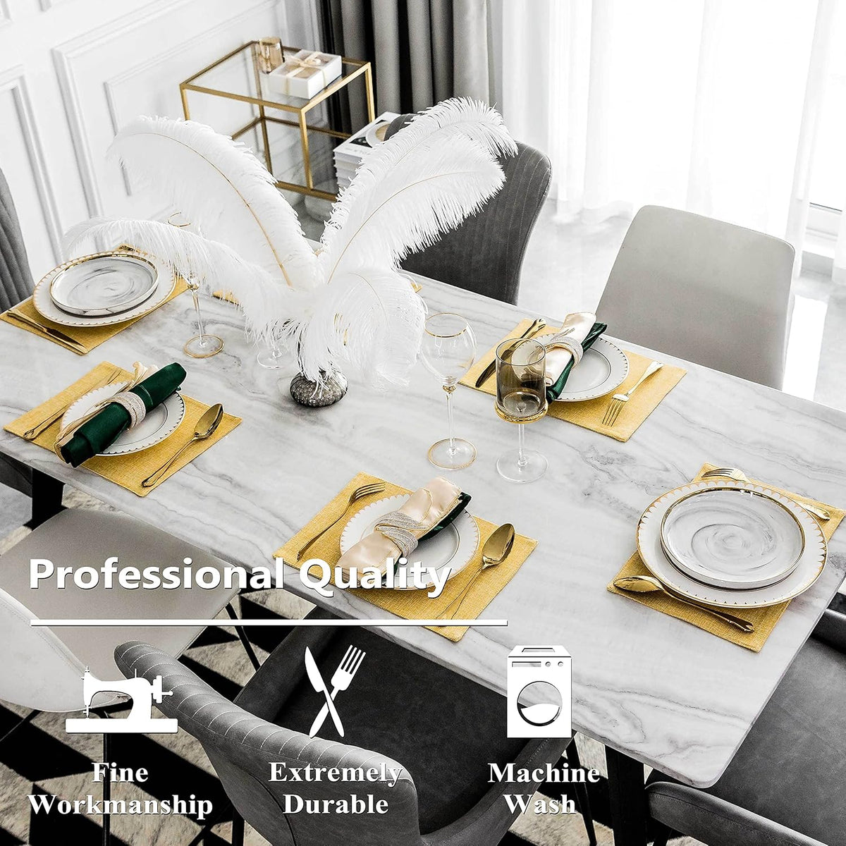 Home Brilliant Cloth Placemats Set of 4 Linen Placemat Washable Heat Resistant Dining Table Place Mats for Kitchen Table Holiday Dinner Fall Decoration, Yellow