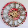 The Gears Clock 36'' Inch Real Moving Gear Wall Clock Vintage Industrial Oversized Rustic Farmhouse (Red Lava)