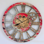 The Gears Clock 36'' Inch Real Moving Gear Wall Clock Vintage Industrial Oversized Rustic Farmhouse (Red Lava)