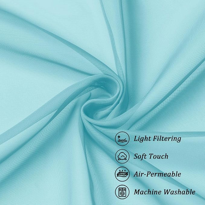 Chyhomenyc Aqua Sheer Curtains 96 inches Long 2 Panels, Light Filtering Soft - Image 7