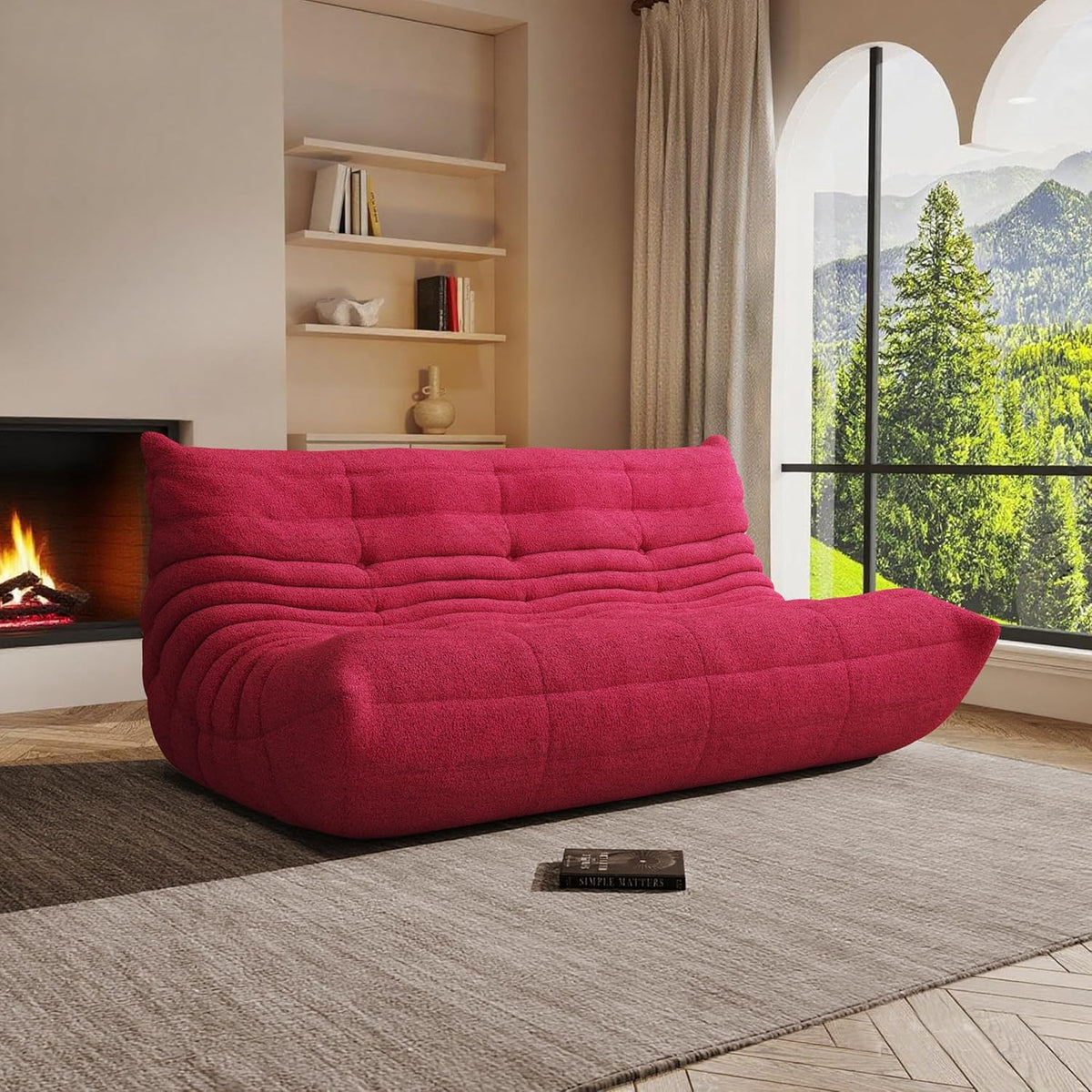Bean Bag Chair, Oversized Bean Bag Chair for Living Room, Fireside Chair for Adults with Memory Foam Filled, Big Accent Lounge Floor Sofa for Reading, Relax, No Assembly Required. (Burgundy 3-Seater)