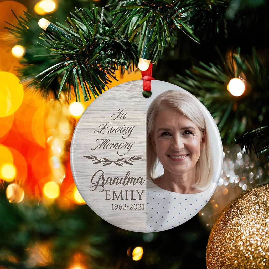 Loved & Missed, Memorial Christmas Ornament Personalized with Photo, Name & Date - Upload Photo & Picture - 7 Designs, Memorial Ornaments Loss of Loved Ones – D3