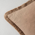MIULEE Boho Linen Fringe Decorative Fall Throw Pillow Covers Brown 16x16 | Set - Image 3