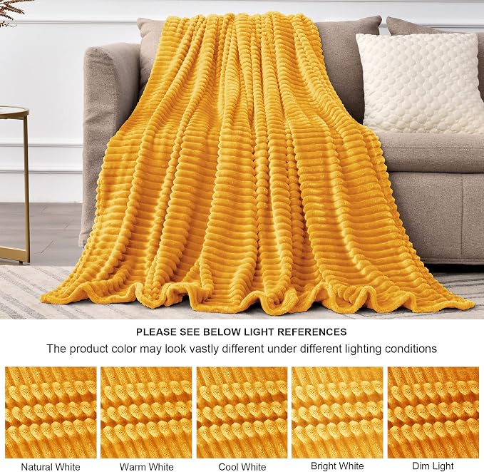 BEDELITE Ribbed Jacquard Mustard Yellow Queen Blanket - Image 7