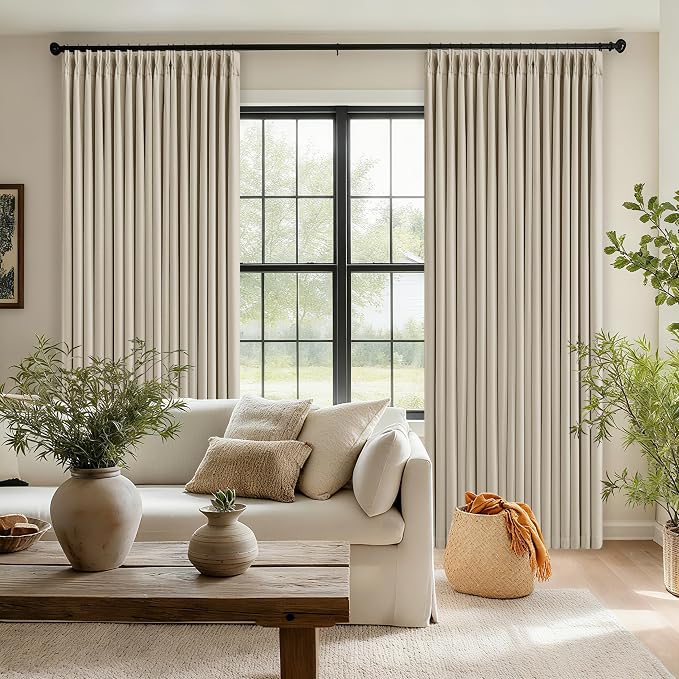 Extra Long Blackout Pleated 126 Inch Curtains Floor Ceiling Oatmeal Beige | - Image 7