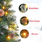 Homde Pencil Christmas Tree 5 Foot Pre-Lit Artificial Christmas Tree with Flocked Snow Pine Cone 140 Warm White Light Holiday Decor