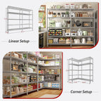 REIBII 1500LBS Storage Shelves 61.7''W Wire Shelving Unit 5 Tier Metal Shelving for Storage Rack Shelves Heavy Duty Garage Shelf Pantry Shelves Kitchen Shelving, 61.7" W*72.4" H*15.8" D, Chrome
