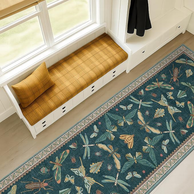 Teal Boho Runner Rug 2x8, Washable Non Skid Kitchen Sink Carpet - Image 3