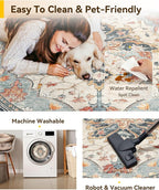 RELEANY Washable Area Rug, Round 8ft, Water Repellent, Pet Friendly, Vintage - Image 5