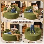 ovios 58" Oversized Round Chair Lounge Chaise Indoor, No Assembly Required, Cloud Large Circle Chair with Plush Fuax Fur, Fluffy Modern Sleeper Sofa Bed for Reading Yoga, Green (Cloud Velvet)