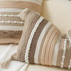 Brown Decorative Throw Pillow Cover 20x20 Square Boho Accent Pillowcase Tassels - Image 3