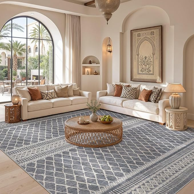 cotiled Boho 10x14 Area Rug for Living Room: Large Moroccan Washable Rug | - Image 4