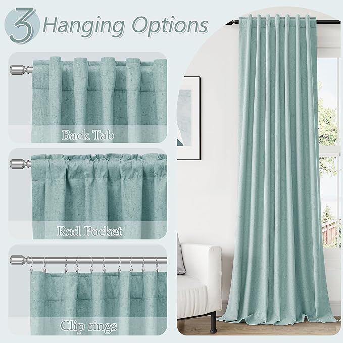 Light Blue 100% Blackout Linen Curtains 100 Inch Length 2 Panels Set - Image 6