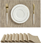 Leetaltree Light Brown Placemats Set of 8 - Heat Resistant Non-Slip Place mats for Dining Table, Washable Durable PVC Vinyl Woven Table Mats（Light Brown, 8）