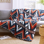 CASAAGUSTO Boho Sherpa Throw Blanket, Aztec Throw, Ultra Soft, Warm, Cozy, Plush, Thick Fleece Bohemian Throw Blanket for Couch, Bed, Sofa (Navy Blue 50 * 60 Inch)