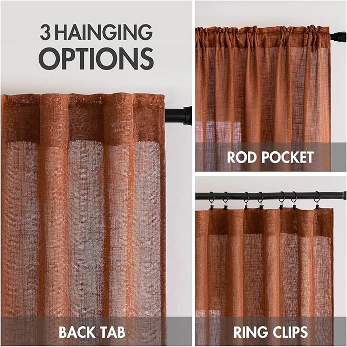 MIULEE Burnt Orange Fall Linen Curtains 52x72 Inch - Image 3