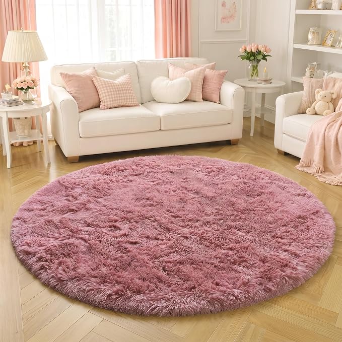 Amdrebio Blush Pink Large Round Rug 8Ft - Image 5