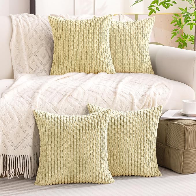 Set of 4 Pale Yellow Decorative Throw Pillow Covers 18x18 Inch Corduroy Pillow - Image 8