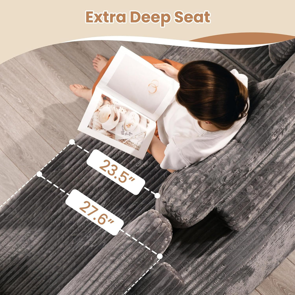 HOOOWOOO Cloud Sectional Couches for Living Room,Modular Sectional Sofa No Assembly,133X70 Inch Plush Corduroy Large U Shaped Floor Couch Set with Deep Seat Chaise Lounge(Gray)