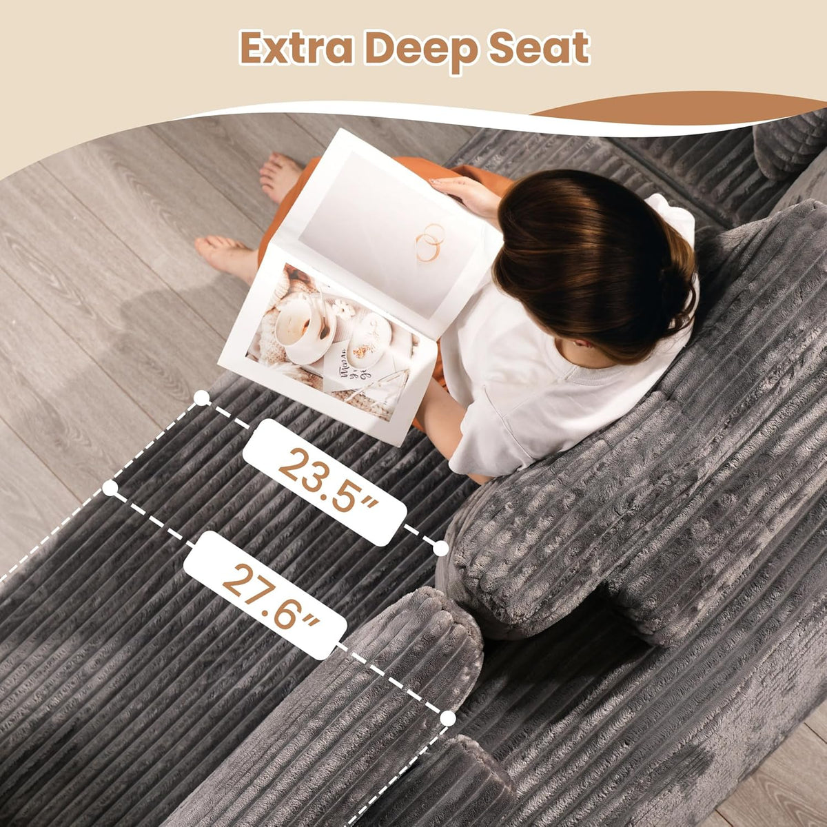 HOOOWOOO Cloud Sectional Couches for Living Room,Modular Sectional Sofa No Assembly,138X108 Inch Plush Corduroy Large L Shaped Floor Couch Set with Deep Seat(Gray)