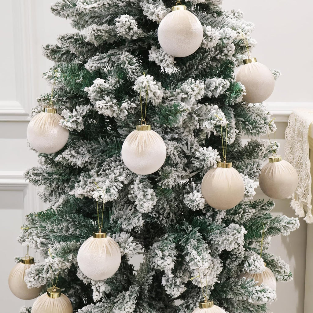 6inch Big Velvet Christmas Ornaments, 2pcs Flocked Ornaments Balls Sets for Christmas Tree Decorations Beige