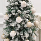 6inch Big Velvet Christmas Ornaments, 2pcs Flocked Ornaments Balls Sets for Christmas Tree Decorations Beige