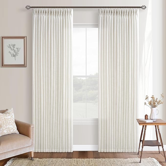 96 Inch Pleated Light Filtering Natural Linen Boho Curtains 50 Inch Wide | by Twodrapes