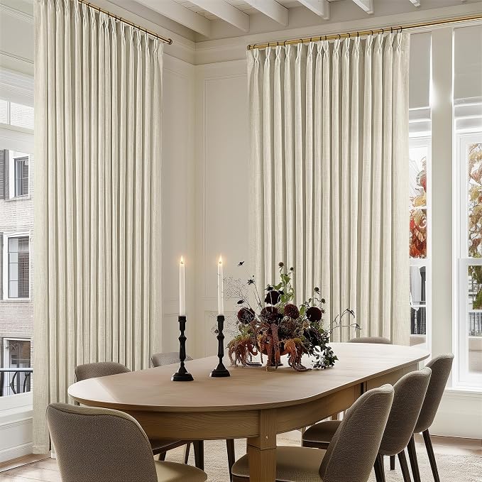 Extra Wide Pinch Pleat 100 x 102 Inch Linen Semi Sheer Curtains 1 Panel | - Image 9