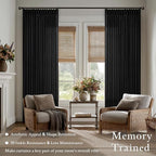 Linen Pleated Light Filtering Black Memory Shaped Curtains 108 Inches Long | - Image 2