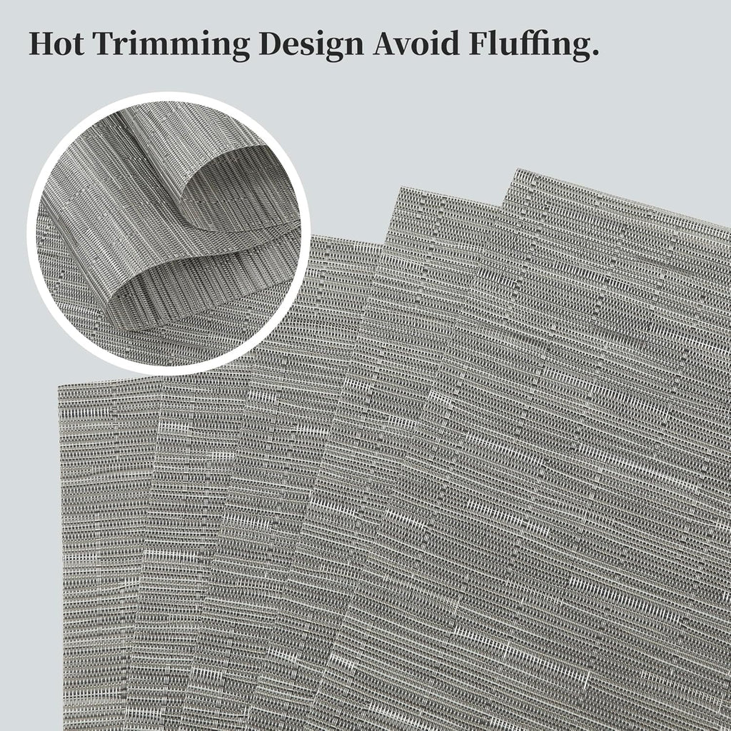 Leetaltree Silver Placemats Set of 4 - Heat Resistant Non-Slip Place mats for Dining Table, Washable Durable PVC Vinyl Woven Table Mats（Silver, 4）