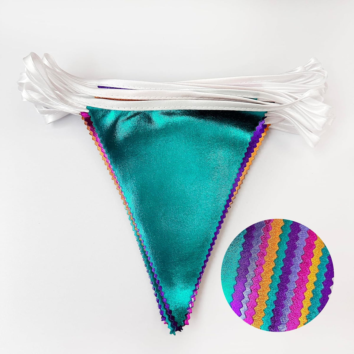 Colorful Party Decorations Hot Pink Teal Purple Metallic Fabric Triangle Pennant Banner Flag Bunting for Fiesta Carnival Rainbow Multi-color Birthday Wedding Baby Shower Holiday Outdoor Party Supplies