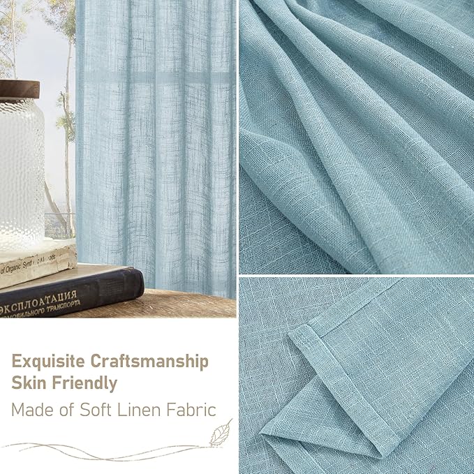 Stone Blue Linen Curtains 45 Inch Length - Image 6