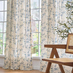 Blue Vintage Floral Linen Curtains Farmhouse 50W X 63L 2 Panels | Elisa Series - Image 7