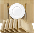 Placemats Set of 6 - Easy Clean Woven Vinyl Placemats for Dining Table, Indoor/Outdoor Place Mats, Washable PVC Table Mats（Gold Cube）
