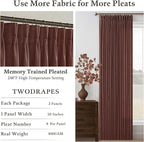 63 Inch Memory Train Linen Pleat Semi Sheer Reddish Brown Kitchen Curtains | - Image 3