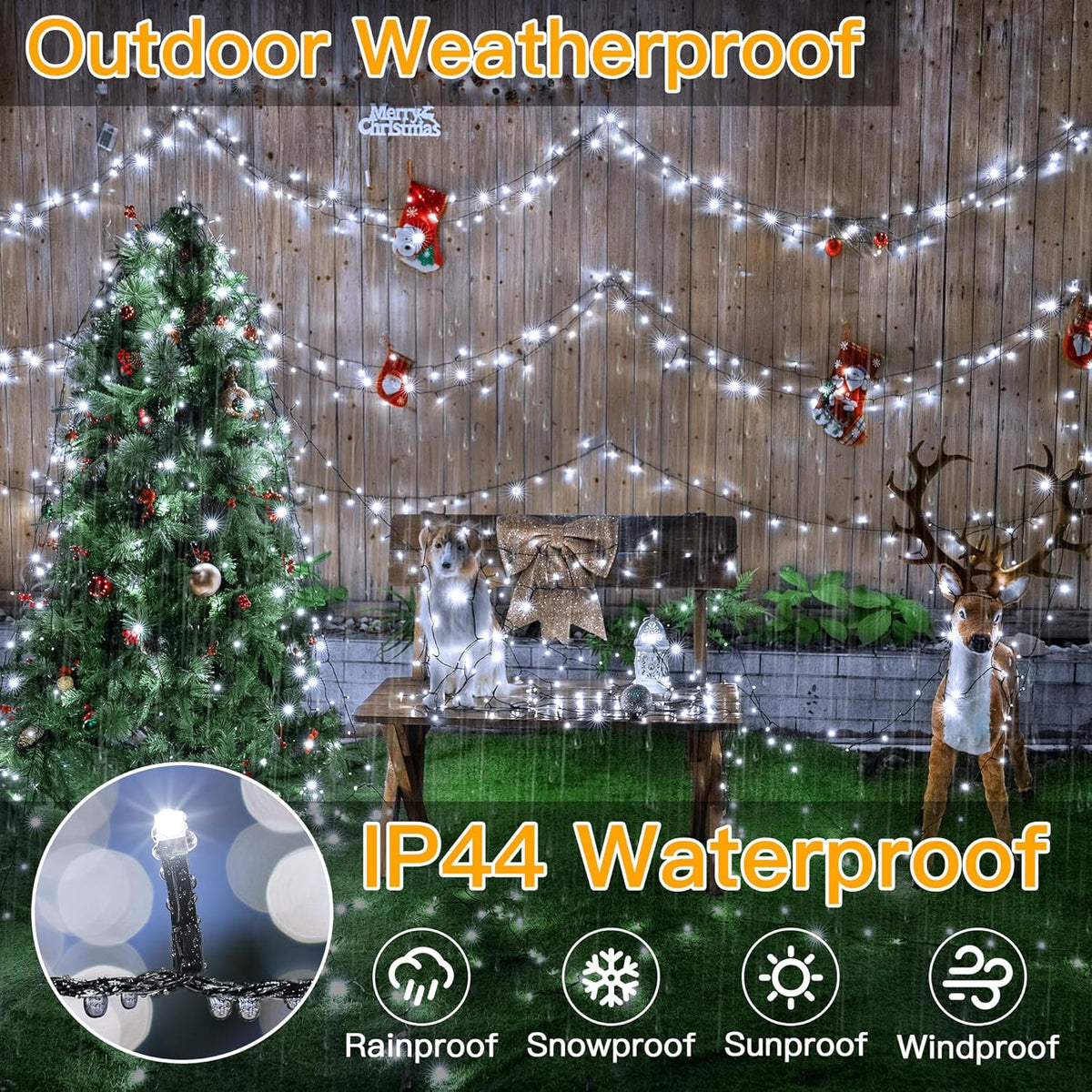 Ollny 500LED 164FT Long Christmas Tree Lights with 8 Modes Remote Timer IP44 Waterproof, Outdoor Christmas Lights for Tree House Yard Outside Xmas Decorations White