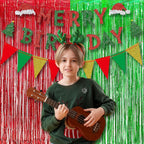 BRAVESHINE Tinsel Foil Fringe Curtains - 2 Pack 3.2 x 8.2 ft Metallic Photo Booth Streamer Backdrops for Birthdays Fiestas Melons Hawaiian Luau Tropical-Theme Christmas Party Decorations - Red Green