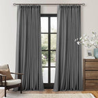 Charcoal Grey Pleated Thick Linen Blackout Curtains 120 Inches Long by Twodrapes