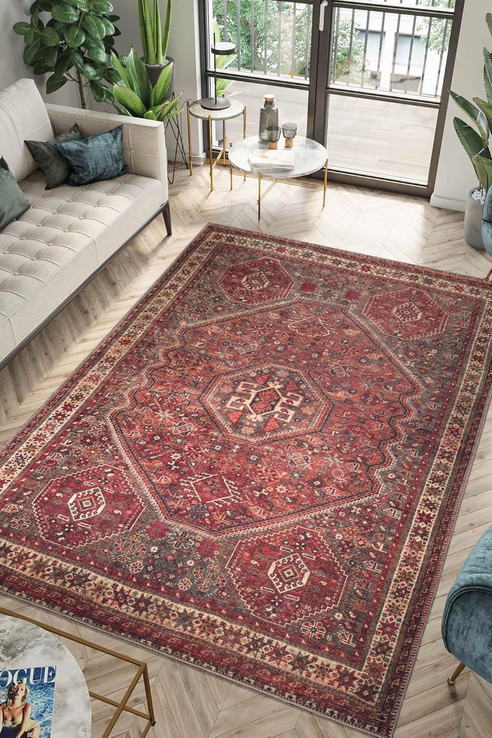 Keen Home Design 10x14 Rug - Machine Washable Area Rug with Non-Slip Backing, Ideal for Living Room, Dining Room, Bedroom - Vintage, Easy Clean, Durable, Low Pile Rug - (9'7" x 14')
