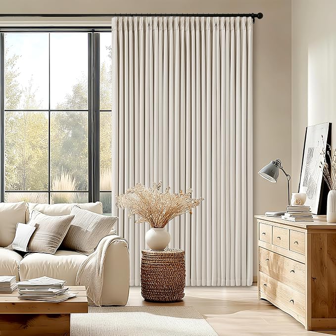 Natural Extra Wide Pleated Linen Blackout Curtains 84 Inches Long 70W x 84L | by Twodrapes