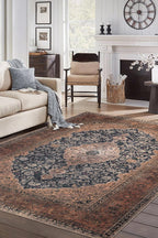 Keen Home Design 5x7 Rug - Machine Washable Area Rug with Non-Slip Backing, Ideal for Living Room, Dining Room, Bedroom - Vintage, Easy Clean, Durable, Low Pile Rug - (5' x 7')