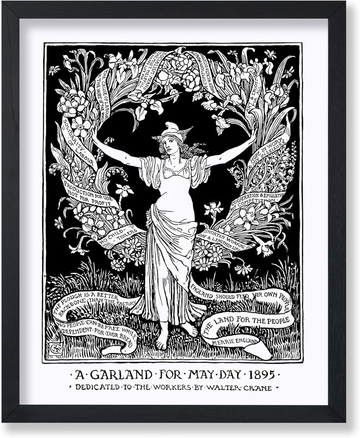 Poster Master Vintage Walter Crane Poster - Retro A Garland for May Day Print - Socialist Art - Gift for Him, Her, Men, Women - Wall Decor for Home, Office, Living Room, 24x32 Unframed Wall Art