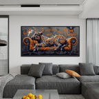 JEAWA Framed Canvas Wall Art - Large Creative Wall Art for Bedroom Living Room Bathroom, Modern Artwork Decor for Home Decoration, Strong Bull Color Graffiti, 29x58 IN