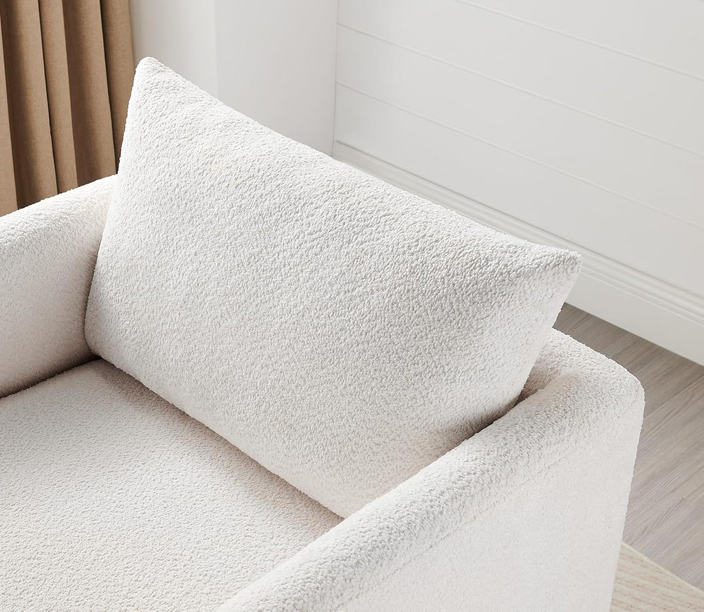 Oversized Accent Chair Modern Boucle Armchair for Living Room Sets of 2, 37" Wide & Cozy Reading Chair with Solid Wood Legs, White Upholstered Lounge for Bedroom & Office, (Easy Assembly)