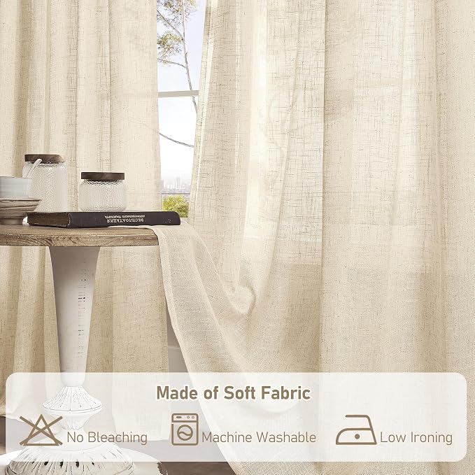 Linen Sheer Curtains 96 Inches Long 2 Panels Set, Light Filtering Vertical - Image 9