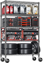 IZEUK 5-Tier Storage Shelving Unit with Wheels, Adjustable Heavy Duty Steel Wire Rack Organizer (Black, 17.7" D x 47.2" W x 76.7" H, 1750 lbs Capacity) for Garage, Kitchen, Office, Laundry, Basement