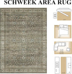 Schweek 9x12 Area Rug Brown Grey Washable Neutral Vintage Distressed Rugs | - Image 2