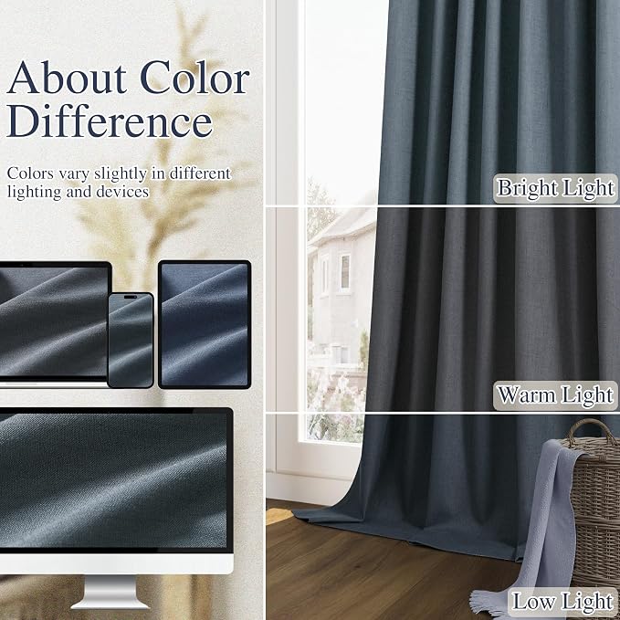 100% Blackout Linen Curtains 96 Inch Length 2 Panels Set - Image 7