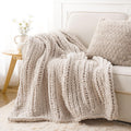 Battilo Chunky Knit Throw Blanket, Soft and Thick Chenille Throw Blanket, 50"x60" Handmade Cable Knit Crochet Blanket, Large Rope Knot Throw Blankets for Couch Sofa Bed Home Decor, Taupe